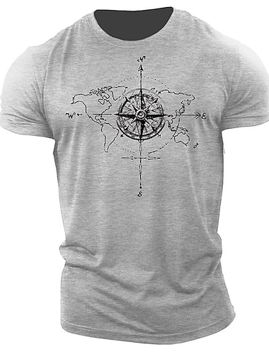  Homme Impressions Graphiques Boussole T-shirt T-shirt graphique 100% Coton Manche Courte Graphique Chemise Noir Vert Véronèse Gris foncé T-shirt confortable Extérieur Rue Vêtements de créateurs de