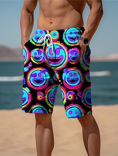  Per uomo Stampe Grafiche Faccia Sorridente Pantaloncini da tuta Shorts da Spiaggia Pantaloncini in spugna Misura del girovita medio Casual Athleisure Quotidiano Ferie Abbigliamento casual alla moda