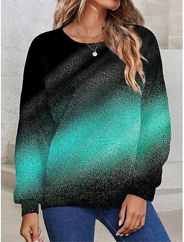  dámská mikina pulovr polyester color block street casual sportovní basic neon &amp; světlý top s kulatým výstřihem, dlouhým rukávem, mikroelastický pad &amp; zimní comfrt prodyšná měkká tkanina