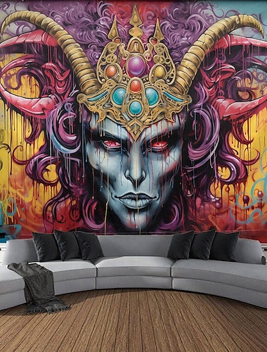  Graffiti-Engel-Teufel-Hängeteppich, Wandkunst, großer Wandteppich, Wanddekoration, Fotografie, Hintergrund, Decke, Vorhang, Zuhause, Schlafzimmer, Wohnzimmer, Dekoration
