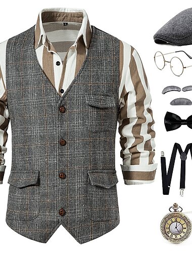  Outfits Retro Vintage 1920s Corset Outfits Party Costume Necklace / Earrings Gentleman Gangster Holiday Christmas Fashion Normal Men's Christmas Halloween Carnival Prom Club Bachelorette Party Adults