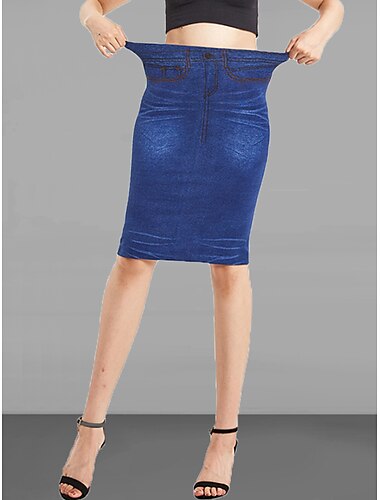  Femme Jupe Jupe mi-longue en jean Mode Décontractées Mi-long Taille haute Jupes Couleur Pleine Poche Vacances Plein Air Bleu Eté Jean