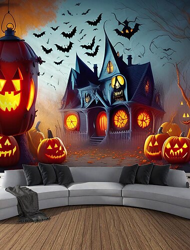  halloween gobelín nástěnné umění velký gobelín nástěnná dekorace foto pozadí přikrývka závěsy rodina ložnice obývací pokoj dekorace horor dýně monstrum čarodějnice strašidelný dům halloween dekorace