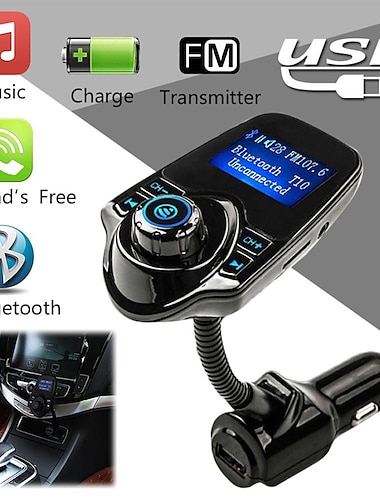  Neues T10-Freisprech-Bluetooth-Car-Kit, MP3-Musikplayer, FM-Transmitter, 5 V, 2,1 A, USB-Autoladegerät, 1,44-Zoll-LED-Bildschirm