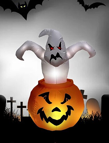  6フィートのハロウィーンインフレータブルゴーストカボチャ、LEDライト付き、屋外屋内庭庭芝生爆破ハロウィーン装飾、ホリデーパーティー装飾用