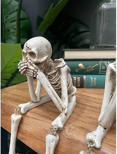  Halloween-Totenkopf-Statuen, Skelett-Regalhocker aus Kunstharz, sitzende Figuren für das heimische Bücherregal und die Tischkante, dekorative Kunsthandwerk-Ornamente für Skelett-Liebhaber