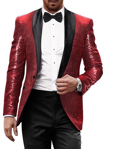 blazer con paillettes da uomo anni '70 discoteca retro party scintillante giacca casual su misura monopetto a un bottone rosso nero argento bordeaux oro 2024