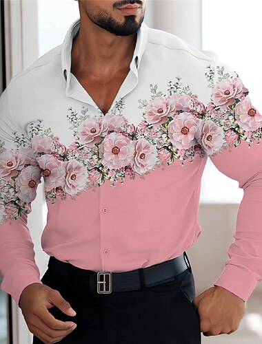  Herren Blumen Hemd Knopfhemd Langarm Modisch Strassenmode Designer Outdoor Casual Täglich Herbst Winter Umlegekragen Bedruckt Gelb Rosa Blau Purpur Grün