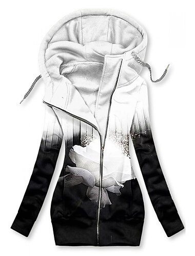  dámské mikiny květinové sportovní základní dlouhý rukáv mikina běžné topy street casual zip up stahovací přední kapsa bílá růžová námořnická modrá modrá hnědá podzim a zima