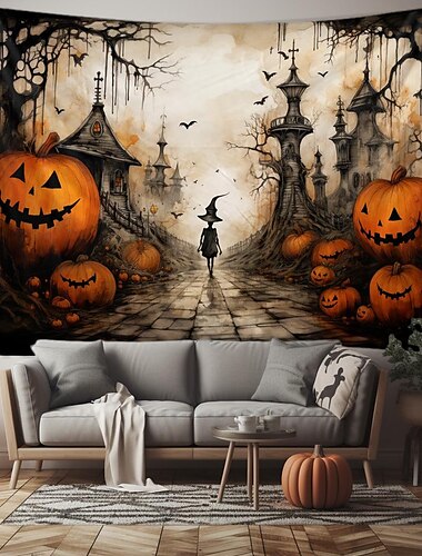  halloween ijesztő faragott sütőtök függő kárpit fal művészet nagy kárpit falfestmény dekoráció fénykép háttér takaró függöny otthon hálószoba nappali dekoráció halloween dekoráció