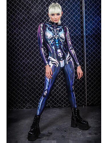  Skelett / Totenkopf Steampunk-Roboter Cosplay Kostüm Bodysuits Ganzkörper-Catsuit Erwachsene Damen Ein Stück Gruseliges Kostüm Party Halloween Halloween Maskerade Karneval Einfache Halloween-Kostüme