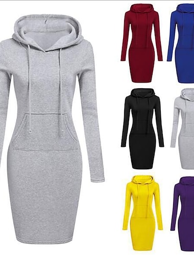  Mujer Vestido con capucha Vestido informal Mini vestido Activo Diario Exterior Hogar Fin de semana Sudadera Bolsillo Color sólido Color puro Ajuste regular Negro Blanco Amarillo S M L XL XXL