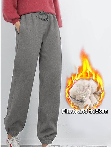  Damen Fleecehosen Jogginghose Trainingshose Jogginghose Jogger Brautkleider schlicht sportlich Plus Samt In voller Länge Hoher Taillenbund Glatt Tasche Kordelzug Elastische Taille Komfort warm halten