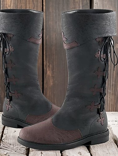  bottes pour hommes bottes de cowboy rétro bottes de la renaissance décontracté extérieur quotidien pu respirant confortable antidérapant à lacets écorce marron noir automne hiver