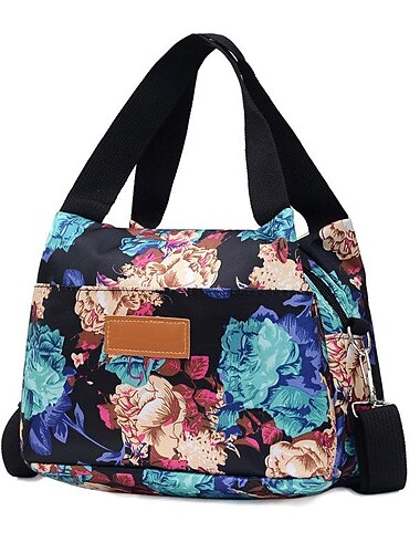  Dame Håndtaske Crossbody taske Hobo Bag Nylon Daglig Ferie Lynlås Stor kapacitet Foldbar Letvægt Geometrisk Farveblok Blomst Lyserøde blomster Blade rød rose
