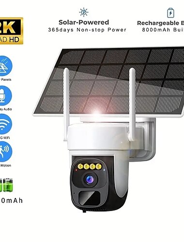  2k pan tilt 360 soldrevet udendørs trådløst sikkerhedskamera med 3mp farve nattesyn 2-vejs talebevægelsesdetektion ip66 vandtæt