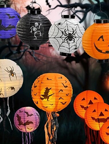  upiorna latarnia z dyni na halloween z papierem wąsowym, idealna do aranżacji atmosfery festiwalu duchów i wystroju domu
