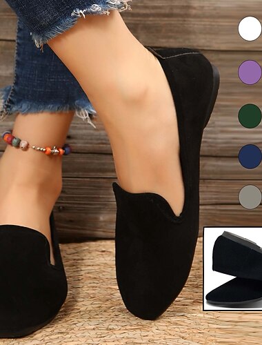 mocassini slip-on pieghevoli in pelle scamosciata da donna con design smerlato - scarpe basse leggere e comode per l'uso quotidiano
