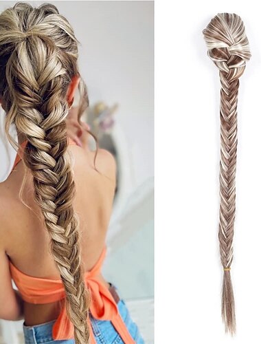  Extensión de cola de caballo trenzada Extensión de cola de caballo trenzada de 24 pulgadas de largo Clip de cola de caballo con cordón en extensión de cabello cola de caballo trenzada sintética para