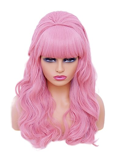  شعر مستعار طويل ومجعد أشقر مع غرة كبيرة شعور بوفان بيت العسل مناسبة للنساء ويتناسب مع أزياء الثمانينات أو حفلات الكرنفال شعر هالوين