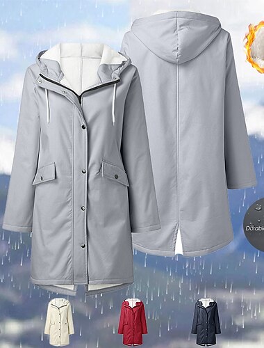  femme veste de pluie imperméable veste de randonnée imperméable de randonnée hiver extérieur thermique chaud coupe-vent respirant léger à capuche parka manteau en peluche sur toute la longueur