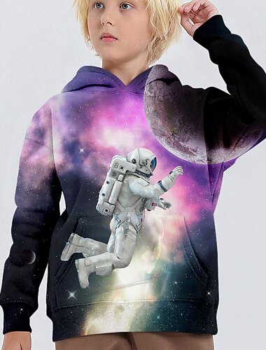  Jungen 3D Graphic Astronaut Kapuzenshirt Langarm 3D-Druck Frühling Herbst Winter Modisch Strassenmode 3D-Druck kinderkleidung 3-12 Jahre 4-12 Jahre Outdoor Casual Täglich Regular Fit