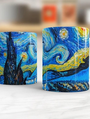  van gogh sterrennacht keramische mok - perfect cadeau voor vrienden, kantoorwaterbeker, thuismelkmok