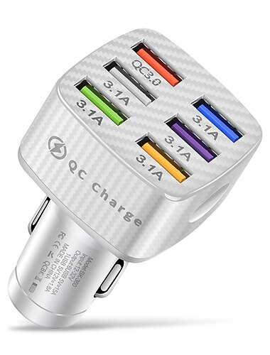  75 W Schnellladung 6 Anschlüsse qc3.0 & 5 USB 15a Autoladegerät-Adapter, Schnelllade-Handy-Adapter für Android-Ladegerät