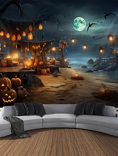  halloween koristeet kuvakudos jack o lyhty kurpitsa sisustus seinä taide iso roikkuu kuvakudos seinämaalaus sisustus valokuva tausta peitto verho koti makuuhuone olohuone lepakko ranta