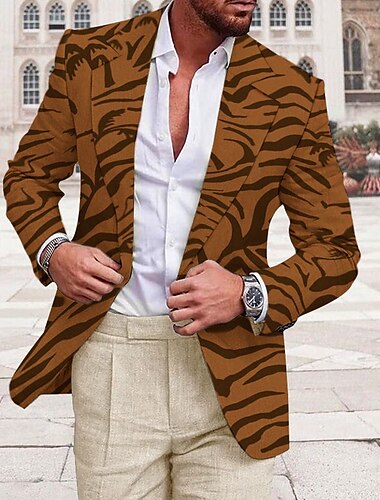  Herr Grafiska tryck Tigerhud Långärmad Nedvikt Mode Streetwear Affär Arbete Klä till Jobbet Utekväll Knappar Mönster