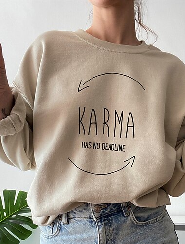  Damen Sweatshirt Pullover Buchstaben Street Casual Sport Basic Rundhals Langarm Top Mikroelastisch Herbst&amp;Winterkomfort, atmungsaktives, weiches Gewebe