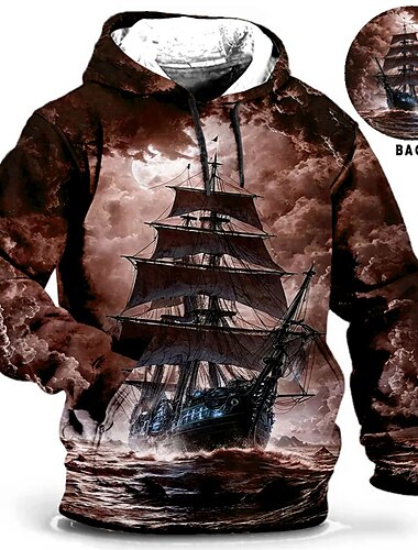  Herren Schiff Grafik-Drucke Hoodie Sweatshirt Kapuze Hoodies Pullover Zur Seite fahren Langarm Sweatshirt mit Kapuze Mit Kapuze Täglich 3D-Druck Festtage Ausgehen Strassenmode Blau Grün Bedruckt