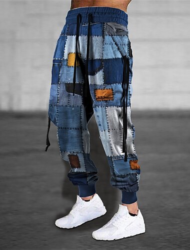  Farbblock Geometrie Brautkleider schlicht Herren 3D-Druck Jogginghose Trainingshose Hosen Hose Outdoor Strasse Casual Polyester Gelb Königliches Blau Blau S M L Mittlere Taillenlinie Elastizität Hose
