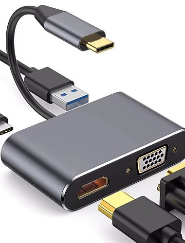  محول 4K 30 هرتز من النوع C إلى HDMI متوافق مع USB C إلى HDMI VGA PD محول USB 3.0 Hub لجهاز Macbook Samsung S20 وXiaomi وHuawei