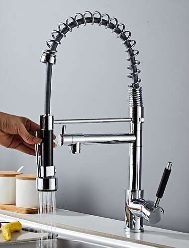  rubinetteria cucina abbattibile doppia bocca con spruzzatore, miscelatore lavello rubinetto in ottone con tubo freddo e caldo