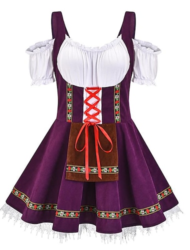  קרנבל פסטיבל אוקטובר תחפושות שמלות דירנדל טרכטנקליידר פסטיבל אוקטובר שמלות קוספליי בוואריה כרי דשא בגדי ריקוד נשים בד בסגנון מסורתי שמלה סינר