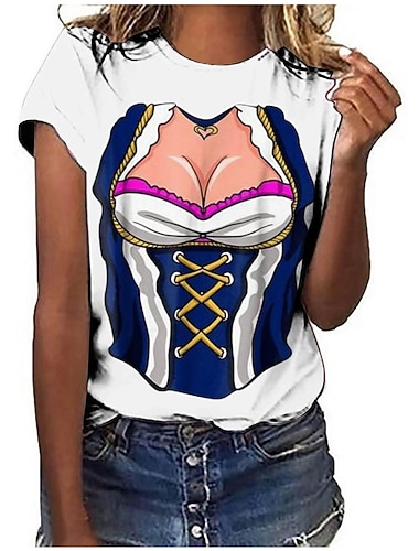  Japonesa/Curta Anime 3D Bávaro Estilo de rua Camiseta Arte Gráfica para Mulheres Adulto Impressão 3D  para Cerveja Oktoberfest Baile de Máscaras Casual / Diário