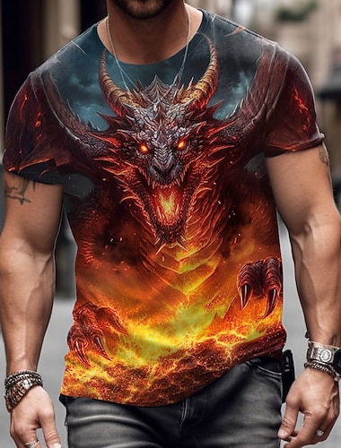  動物 ドラゴン デザイナー カジュアル 男性用 3Dプリント Tシャツ グラフィックTシャツ アウトドア 日常 バケーション Tシャツ イエロー ブルー パープル 半袖 クルーネック シャツ 春夏 衣類 S M L XL 2XL 3XL