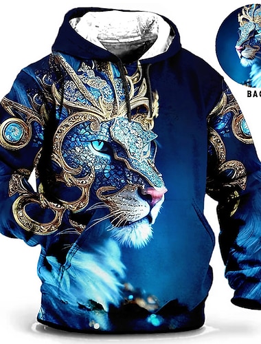  New Year Leopard King Mens Graphic Hoodie Animal Lion Prints Daily Classic Casual 3D Pullover Holiday Going Out Streetwear Hoodies Custom Red Blue Long Sleeve Hooded Birthday Cotton