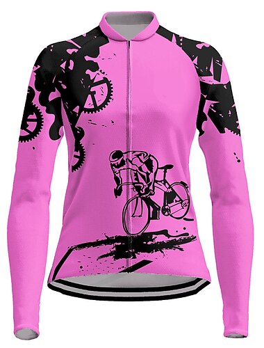  Mujer Maillot de Ciclismo Manga Larga Bicicleta Maillot Camiseta con 3 bolsillos traseros MTB Bicicleta Montaña Ciclismo Carretera Transpirable Secado rápido Dispersor de humedad Bandas Reflectantes