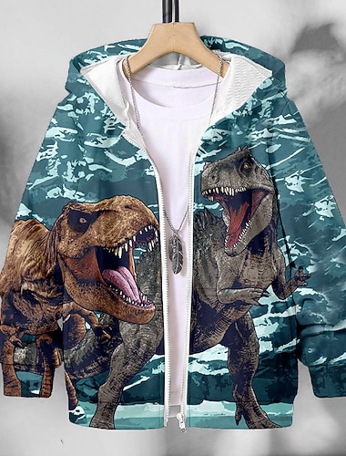 Chico 3D Animal Dinosaurio Abrigo Manga Larga Otoño Invierno Activo Ropa de calle Fresco Niños 3-12 años Vacaciones Calle Diario Ajuste regular