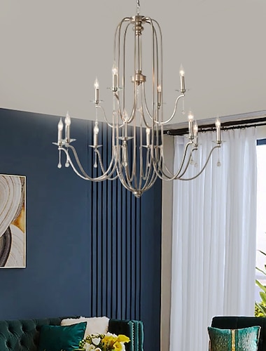  kroonluchter voor eetkamer kaars stijl 6/9/12-kops moderne boerderij hangende verlichting, 9-lichts geborsteld kaars plafond hangende armatuur voor woonkamer slaapkamer koffie 110-240v