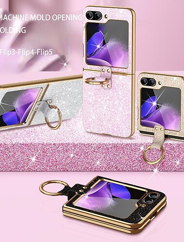  телефон Кейс для Назначение SSamsung Galaxy Z-флип 6 Z Flip 5 Z Flip 4 Z Flip 3 Кейс на заднюю панель Портативные Противоударная рамка Покрытие Цвет неба Сияние и блеск ТПУ ПК Металл