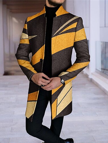  Herren Plaid Farbblock Marmor Wintermantel Mantel warm halten Atmungsaktiv Komfortabel Modisch Strassenmode Geschäftlich Arbeit Tragen Sie, um zu arbeiten Ausgehen Tasche Bedruckt Herbst Winter