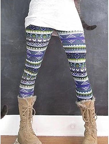  Dames Leggings Modieus Streetwear Volledige lengte Medium taille Gestreept Geometrie Elastische taille Afdrukken Comfort Ademend Zacht Micro-elastisch Vakantie Straat Dagelijks Grijs Blauw Bruin