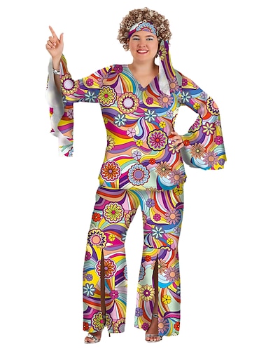  1960erne Hippie 1970erne Bluse / Skjorte Drakter Pannebånd Kjegle Erme Hippie Disk Store størrelser Dame Halloween Karneval Maskerade Fest / aften Pride-parade Pride måned Voksne Topp Bukser Pannebånd