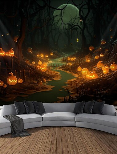  halloween dekorációk gobelin jack o lámpás tök dekor fal művészet nagy függő gobelin falfestmény dekoráció fénykép háttér takaró függöny otthon hálószoba nappali denevér kísértetház temető