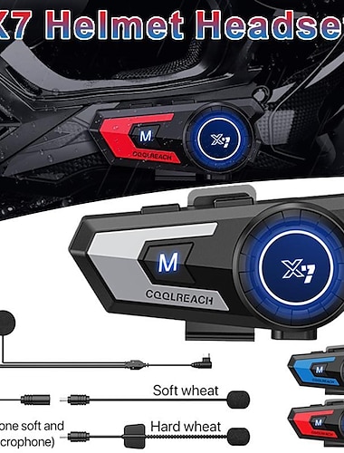  x7 bluetooth 5.0 motorsykkelhjelm headset hodetelefon trådløs motorsykkel handsfree stereo øretelefon mp3 høyttaler vanntett