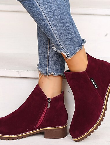  Damen Stiefel Wildlederschuhe Übergrössen Stiefel mit Absatz Outdoor Arbeit Täglich Feste Farbe Stiefeletten Stiefeletten Winter Blockabsatz Niedriger Absatz Runde Zehe Vintage Modisch Brautkleider