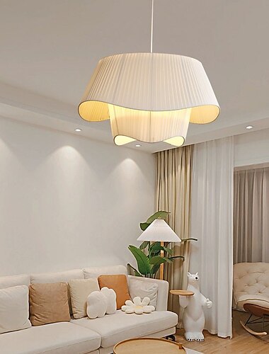  Lustre tambour contemporain blanc, suspension moderne en tissu 4 lumières plafonnier encastré pour salon chambre cuisine îlot-blanc 60x32cm(24x13inch) 110-240v